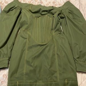 Olive green with mustard yellow stitching